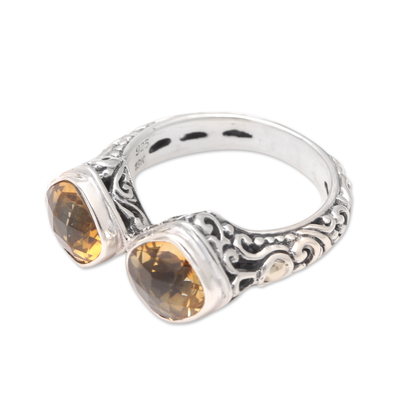 Gold accent citrine cocktail ring, 'Sunday Morning' - Handcrafted Citrine and Sterling Silver Cocktail Ring