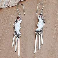 Garnet dangle earrings, 'Tasseled Moon'