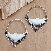 Garnet hoop earrings, 'Slumbering Moon'