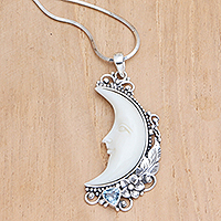 Blue topaz pendant necklace, 'Flowering Moon'