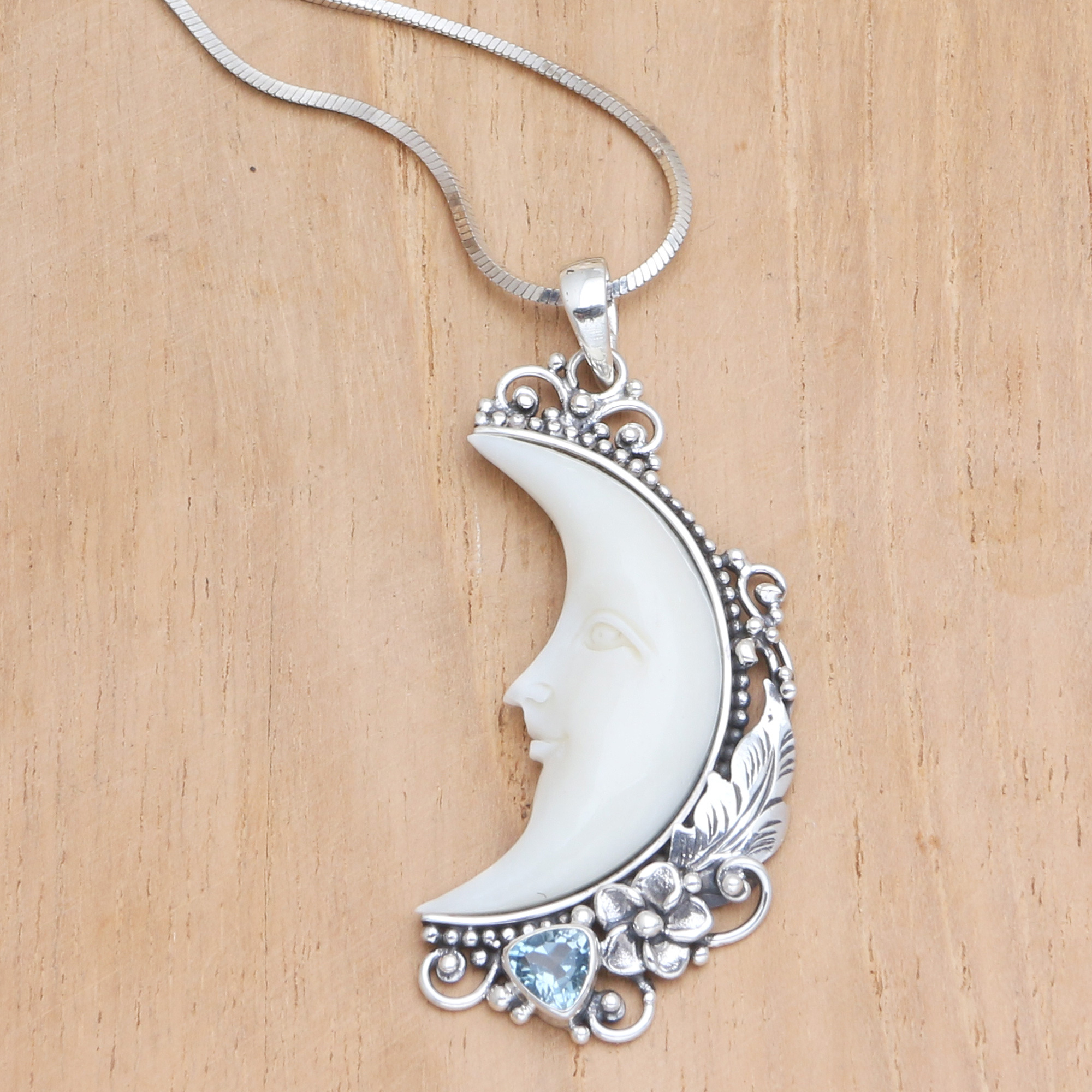 blue crescent moon necklace