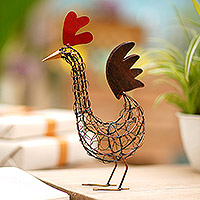 Steel statuette, 'Little Spring Chicken' - Handcrafted Steel Chicken Statuette from Indonesia