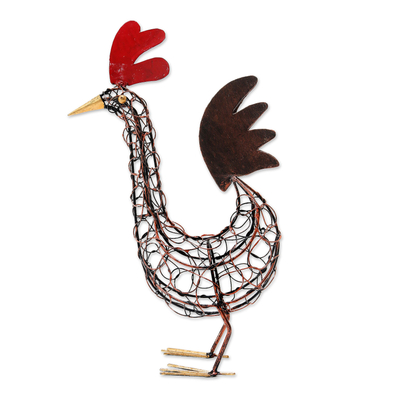 Estatuilla de acero, 'Little Spring Chicken' - Estatuilla de pollo de acero hecha a mano en Indonesia