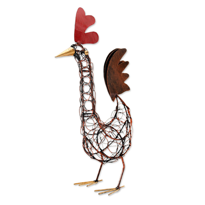 Estatuilla de acero, 'Little Spring Chicken' - Estatuilla de pollo de acero hecha a mano en Indonesia