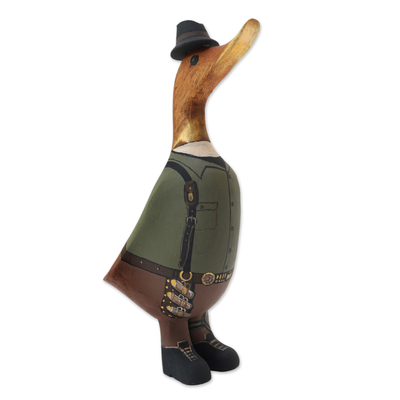 Bamboo Root and Teak Hand-Painted Duck with Steampunk Style