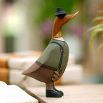 Wood figurine, 'Steampunk Duck' - Bamboo Root and Teak Hand-Painted Duck with Steampunk Style