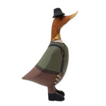 Wood figurine, 'Steampunk Duck' - Bamboo Root and Teak Hand-Painted Duck with Steampunk Style