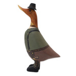 Wood figurine, 'Steampunk Duck' - Bamboo Root and Teak Hand-Painted Duck with Steampunk Style