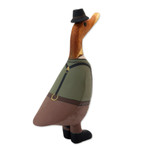 Wood figurine, 'Steampunk Duck' - Bamboo Root and Teak Hand-Painted Duck with Steampunk Style