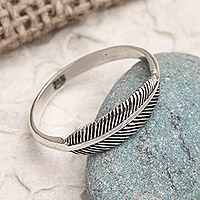 Sterling silver band ring, 'Mini Feather' - Handmade Feather Motif 925 Sterling Silver Ring from Bali