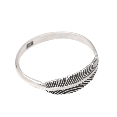 Sterling silver band ring, 'Mini Feather' - Handmade Feather Motif 925 Sterling Silver Ring from Bali