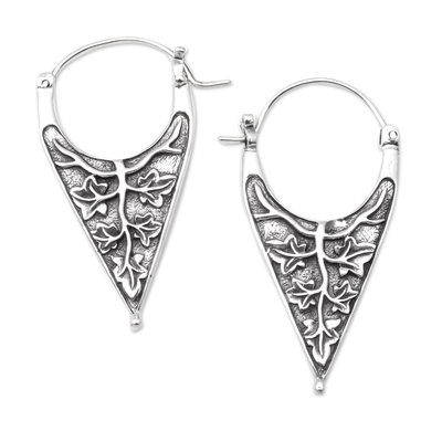 Sterling silver hoop earrings, 'Balinese Roots' - Handmade Sterling Silver Sea Catch Hoop Earrings from Bali