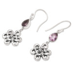 Amethyst dangle earrings, 'Bloom Dignity in Purple' - Celtic Knot Amethyst 925 Silver Dangle Earrings from Bali