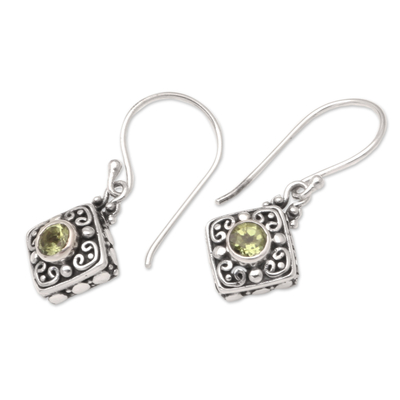 Peridot dangle earrings, 'Life Balance' - Balinese Sterling Silver and Peridot Dangle Earrings