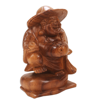 Escultura de madera - Escultura de Buda de madera de suar tallada a mano de Bali