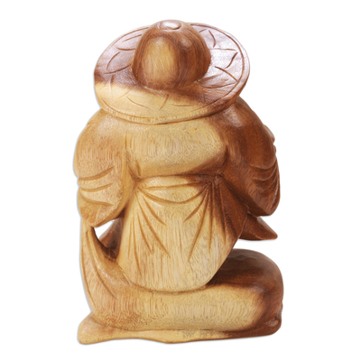Escultura de madera - Escultura de Buda de madera de suar tallada a mano de Bali