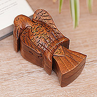 Wood puzzle box, 'Bird of Secrets' - Bird Themed Suar Wood Puzzle Box Hand-Carved in Bali