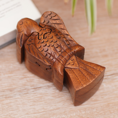 caja de rompecabezas de madera - Caja de rompecabezas de madera de suar con diseño de pájaro, tallada a mano en Bali
