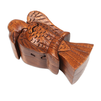 Bird Themed Suar Wood Puzzle Box Hand-Carved in Bali