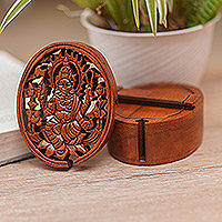 Wood puzzle box, 'Sage Ganesh' - Suar Wood Puzzle Box with Traditional Hindu Carving