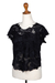 Hand-embroidered rayon blouse, 'Night Bloom' - Hand-Embroidered Black Rayon Blouse with Floral Motif (image 2d) thumbail