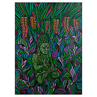 'Natural Buddha' - Acrylic Painting of Buddha in Jungle