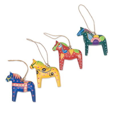 Hand-Painted Dala Horses Christmas Ornaments Set of 4
