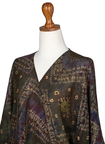 Batik silk kimono jacket, 'Sophisticated Spring' - Handwoven Thai Silk Kimono Jacket with Batik Jumputan Motifs