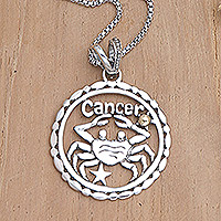 Gold-accented pendant necklace, 'Sparkling Cancer' - 18k Gold-Accented Cancer Pendant Necklace from Bali