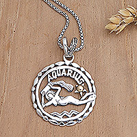 Gold-accented pendant necklace, 'Sparkling Aquarius' - 18k Gold-Accented Aquarius Pendant Necklace from Bali