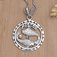 Gold-accented pendant necklace, 'Sparkling Pisces' - 18k Gold-Accented Pisces Pendant Necklace from Bali