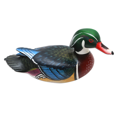 Handcrafted Suar Wood Duck Sculpture from Java