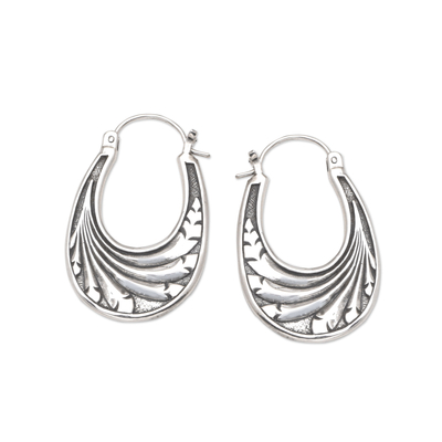 Sterling silver hoop earrings, 'Time Warp' - Handmade Sterling Silver Sea Catch Hoop Earrings from Bali