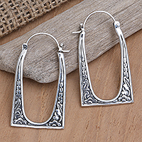 Sterling silver hoop earrings, 'Lovely Arrival' - Handmade Sterling Silver Saddleback Hoop Earrings from Bali