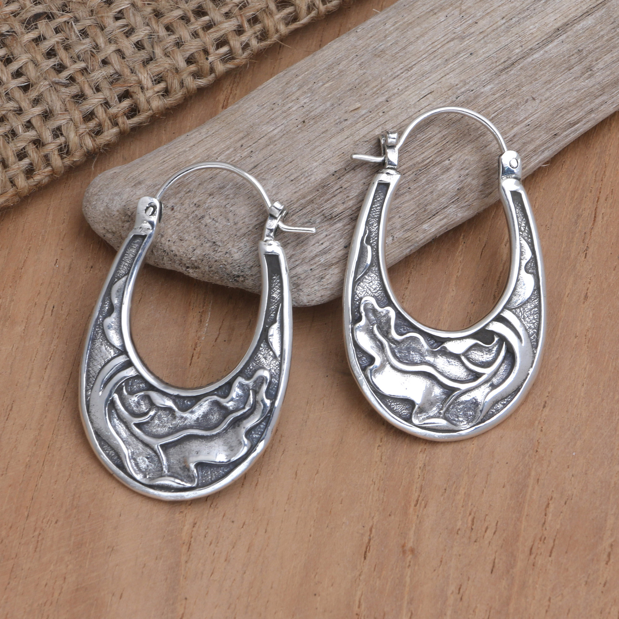 925 Sterling Silver Floral Hoop Earrings