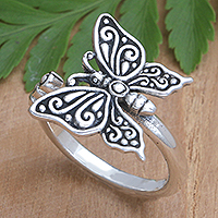 Sterling silver cocktail ring, 'Butterfly Leisure'