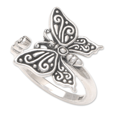 Sterling silver cocktail ring, 'Butterfly Leisure' - 925 Sterling Silver Butterfly Cocktail Ring from Bali