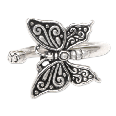 Sterling silver cocktail ring, 'Butterfly Leisure' - 925 Sterling Silver Butterfly Cocktail Ring from Bali