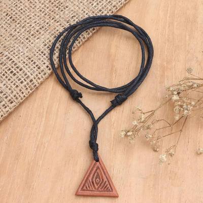 Men's Sawo Wood Geometric Pendant Necklace with Cotton Cord