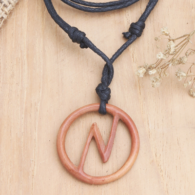 Herren-Halskette mit Holzanhänger - Herren-Halskette mit Sawo-Holzbolzen-Anhänger und Baumwollkordel