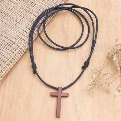 Amazon.com: Wood Cross Necklace for Boys and Men Adjustable Leather Brown  Sliding Knots : Handmade Products