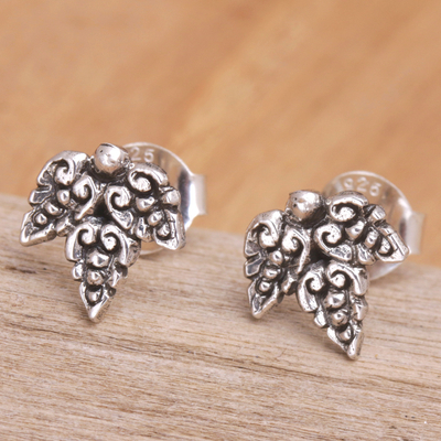Sterling silver stud earrings, 'Spiral Leaves' - Sterling Silver Leaf Stud Earrings from Bali