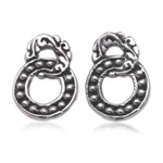 Sterling silver button earrings, 'Joined Rings' - Sterling Silver Button Earrings with Balinese Motifs