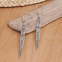 Sterling silver dangle earrings, 'Feminine Shield'