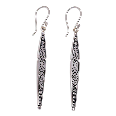 Sterling silver dangle earrings, 'Feminine Shield' - Sterling Silver Modern Dangle Earrings from Bali