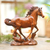 Holzskulptur - Balinesische handgeschnitzte Pferdeskulptur aus Holz mit Onyxaugen