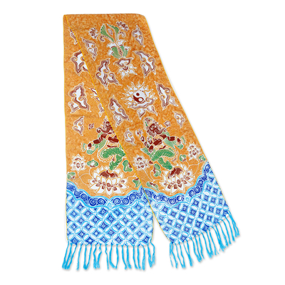 Caramel Rayon Scarf with Hand-Painted Ganesh