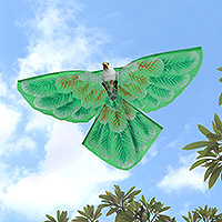 Nylon kite, 'Emerald Eaglet' - Hand Painted Green Nylon Balinese Eagle Kite