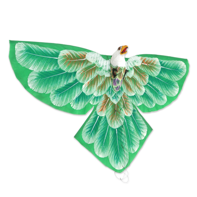 cometa de nailon - Cometa águila balinesa de nailon verde pintada a mano
