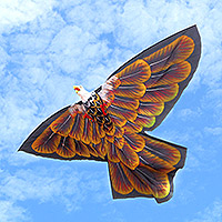 Nylon kite, 'Golden Night Eagle' - Hand Painted Black Nylon Balinese Golden Eagle Kite